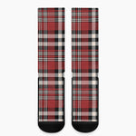 Red Black And White Border Tartan Print Crew Socks