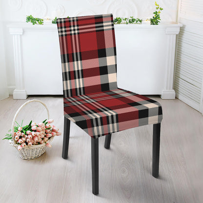 Red Black And White Border Tartan Print Dining Chair Slipcover
