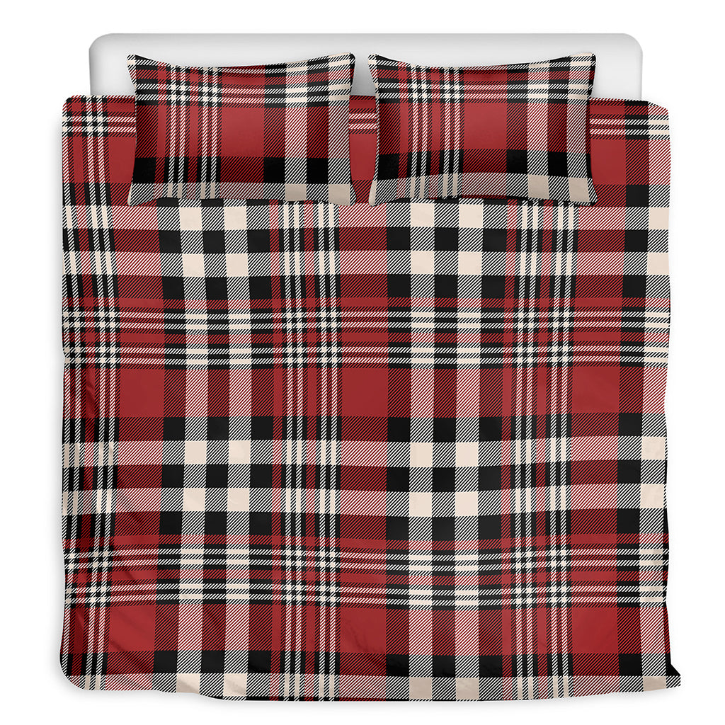 Red Black And White Border Tartan Print Duvet Cover Bedding Set