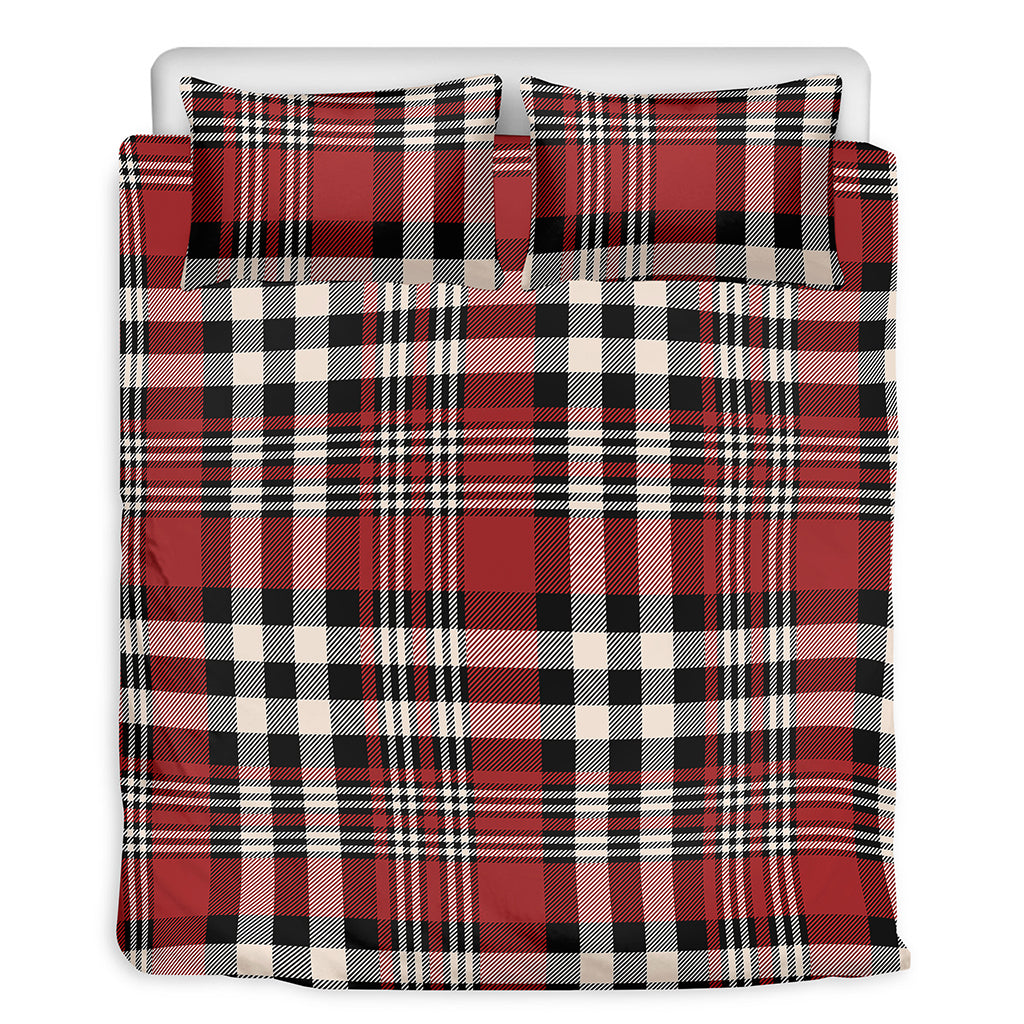 Red Black And White Border Tartan Print Duvet Cover Bedding Set