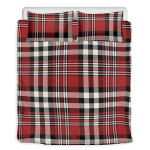 Red Black And White Border Tartan Print Duvet Cover Bedding Set