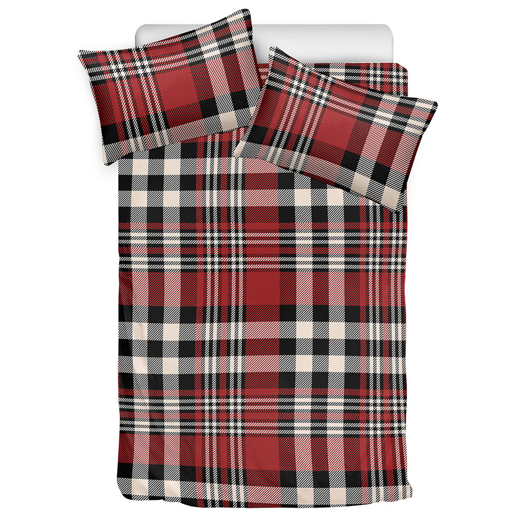 Red Black And White Border Tartan Print Duvet Cover Bedding Set