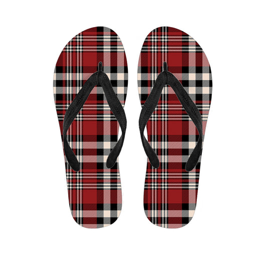 Red Black And White Border Tartan Print Flip Flops