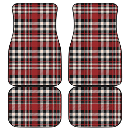 Red Black And White Border Tartan Print Front and Back Car Floor Mats