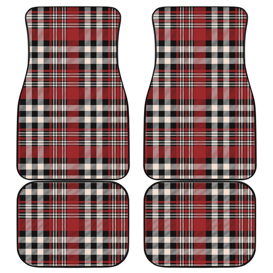 Red Black And White Border Tartan Print Front and Back Car Floor Mats