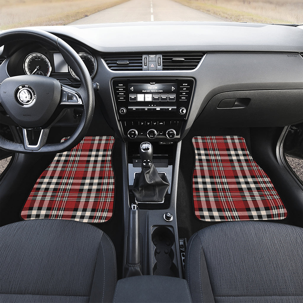 Red Black And White Border Tartan Print Front and Back Car Floor Mats