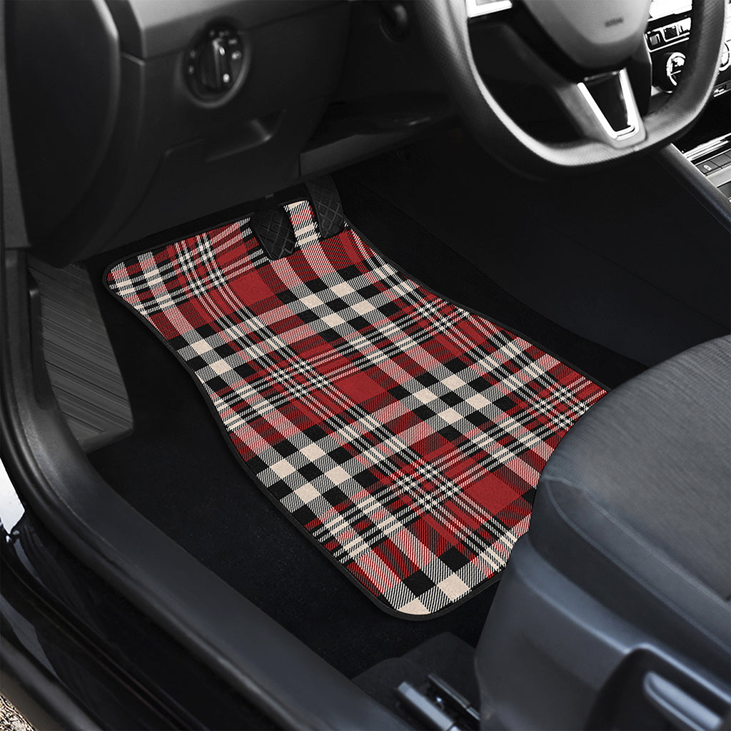 Red Black And White Border Tartan Print Front and Back Car Floor Mats