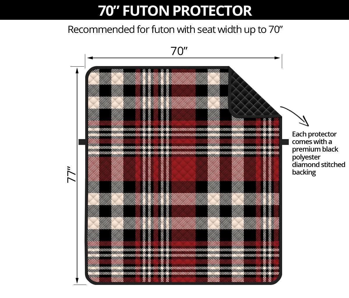 Red Black And White Border Tartan Print Futon Protector