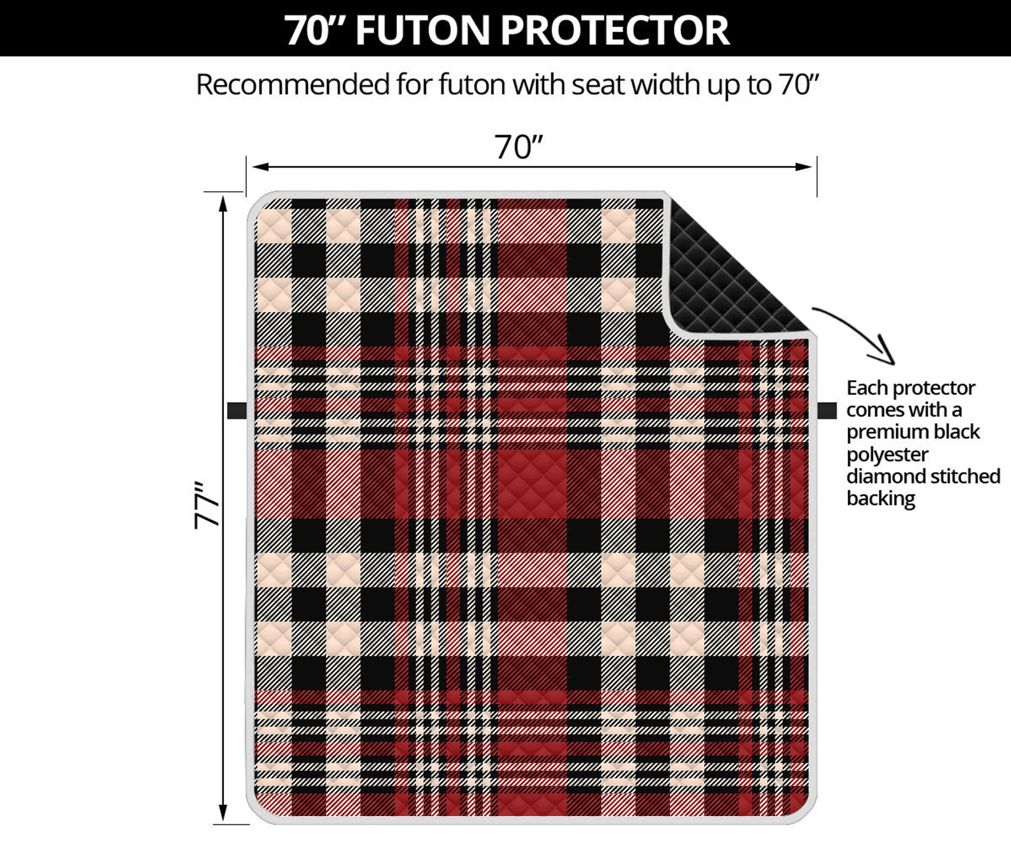 Red Black And White Border Tartan Print Futon Protector