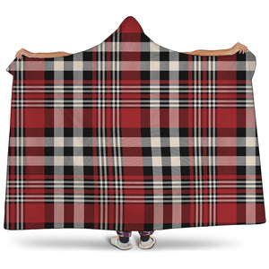 Red Black And White Border Tartan Print Hooded Blanket