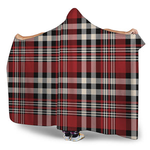 Red Black And White Border Tartan Print Hooded Blanket