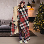 Red Black And White Border Tartan Print Hooded Blanket