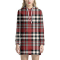 Red Black And White Border Tartan Print Pullover Hoodie Dress