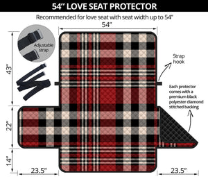 Red Black And White Border Tartan Print Loveseat Protector