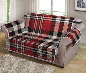 Red Black And White Border Tartan Print Loveseat Protector