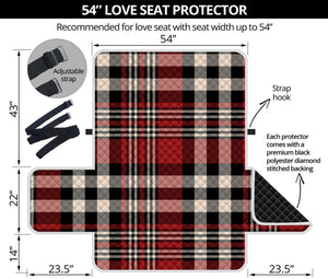 Red Black And White Border Tartan Print Loveseat Protector