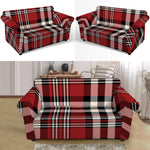 Red Black And White Border Tartan Print Loveseat Slipcover