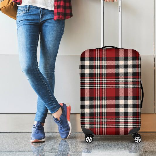 Red Black And White Border Tartan Print Luggage Cover