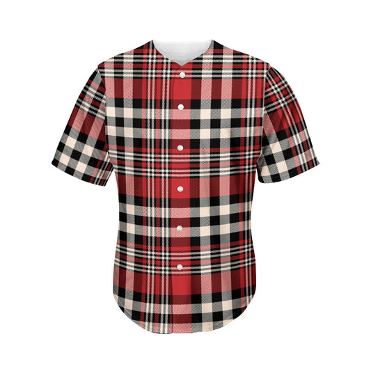 Red Black And White Border Tartan Print Men's Baseball Jersey