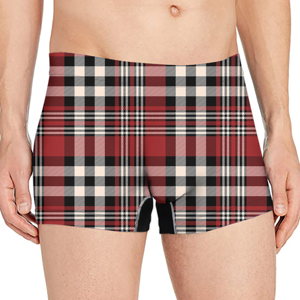 Red Black And White Border Tartan Print Men's Boxer Briefs