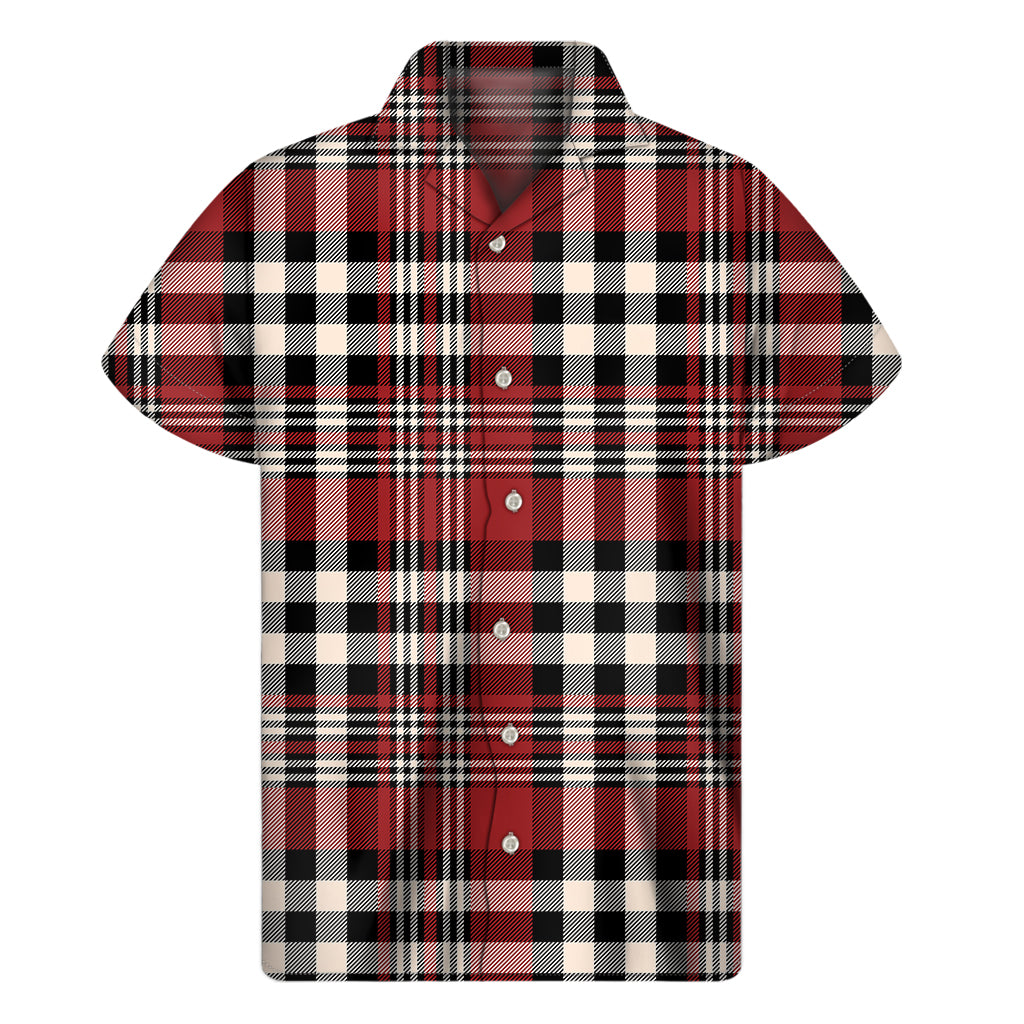 Red Black And White Border Tartan Print Men's Short Sleeve Shirt