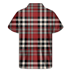 Red Black And White Border Tartan Print Men's Short Sleeve Shirt