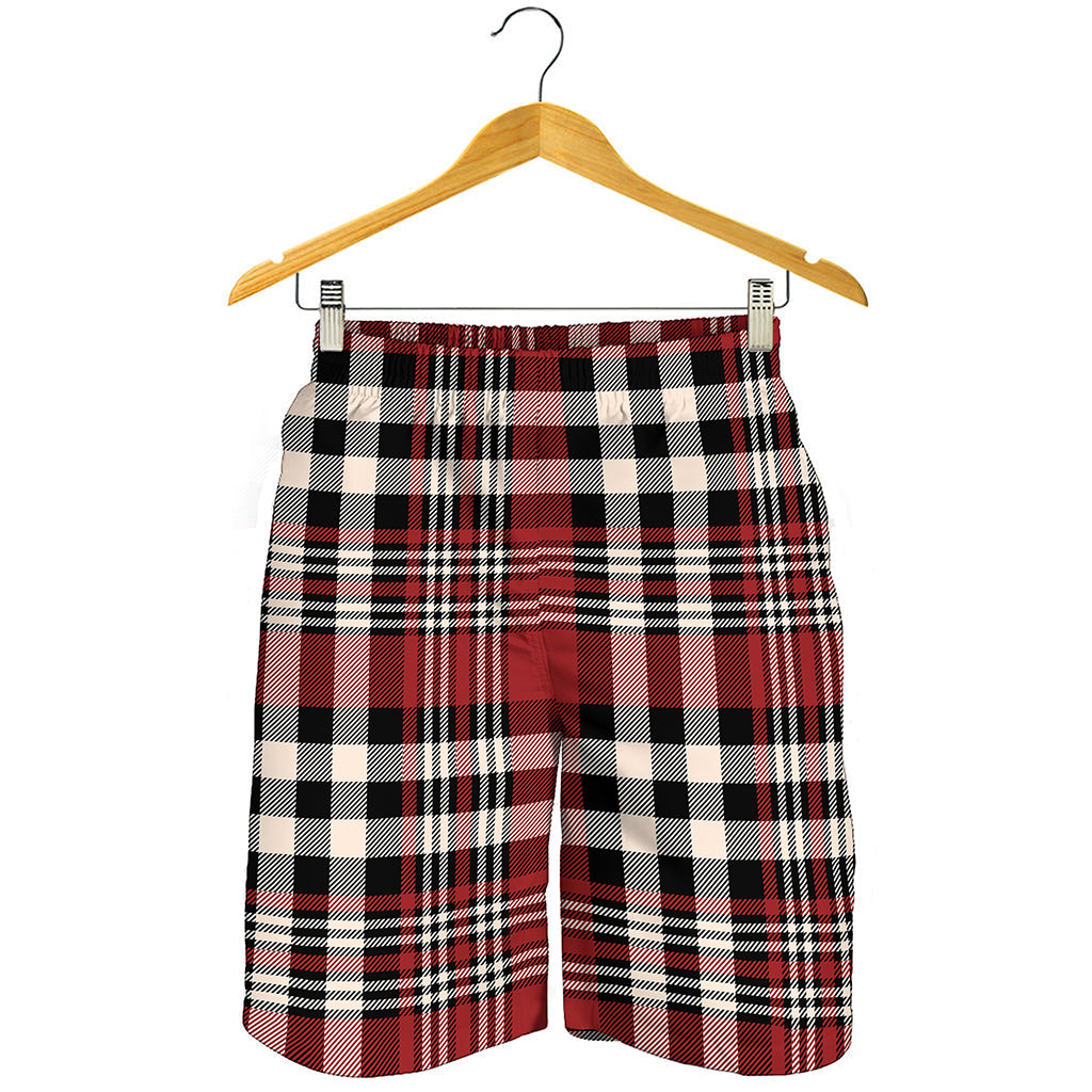Red Black And White Border Tartan Print Men's Shorts
