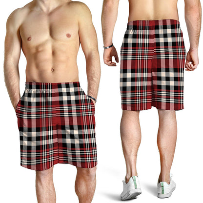 Red Black And White Border Tartan Print Men's Shorts