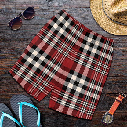 Red Black And White Border Tartan Print Men's Shorts