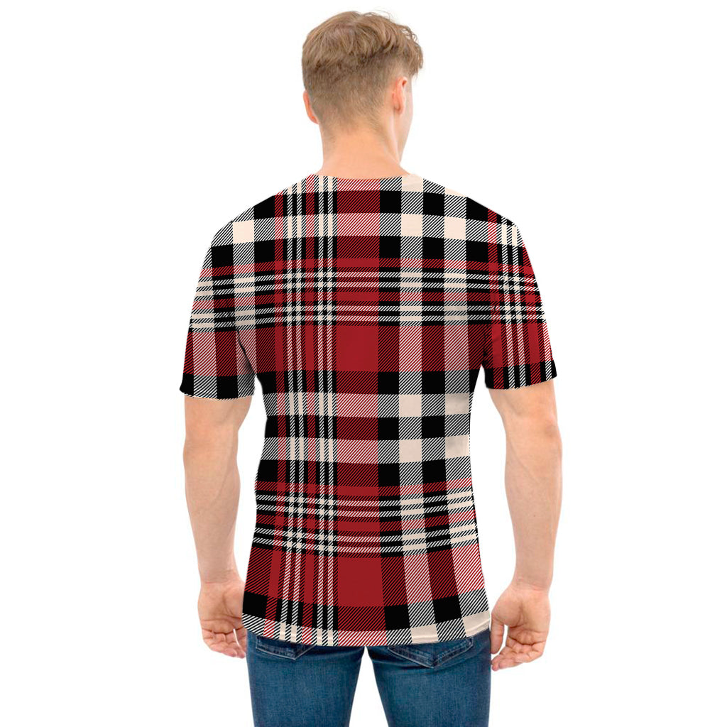 Red Black And White Border Tartan Print Men's T-Shirt