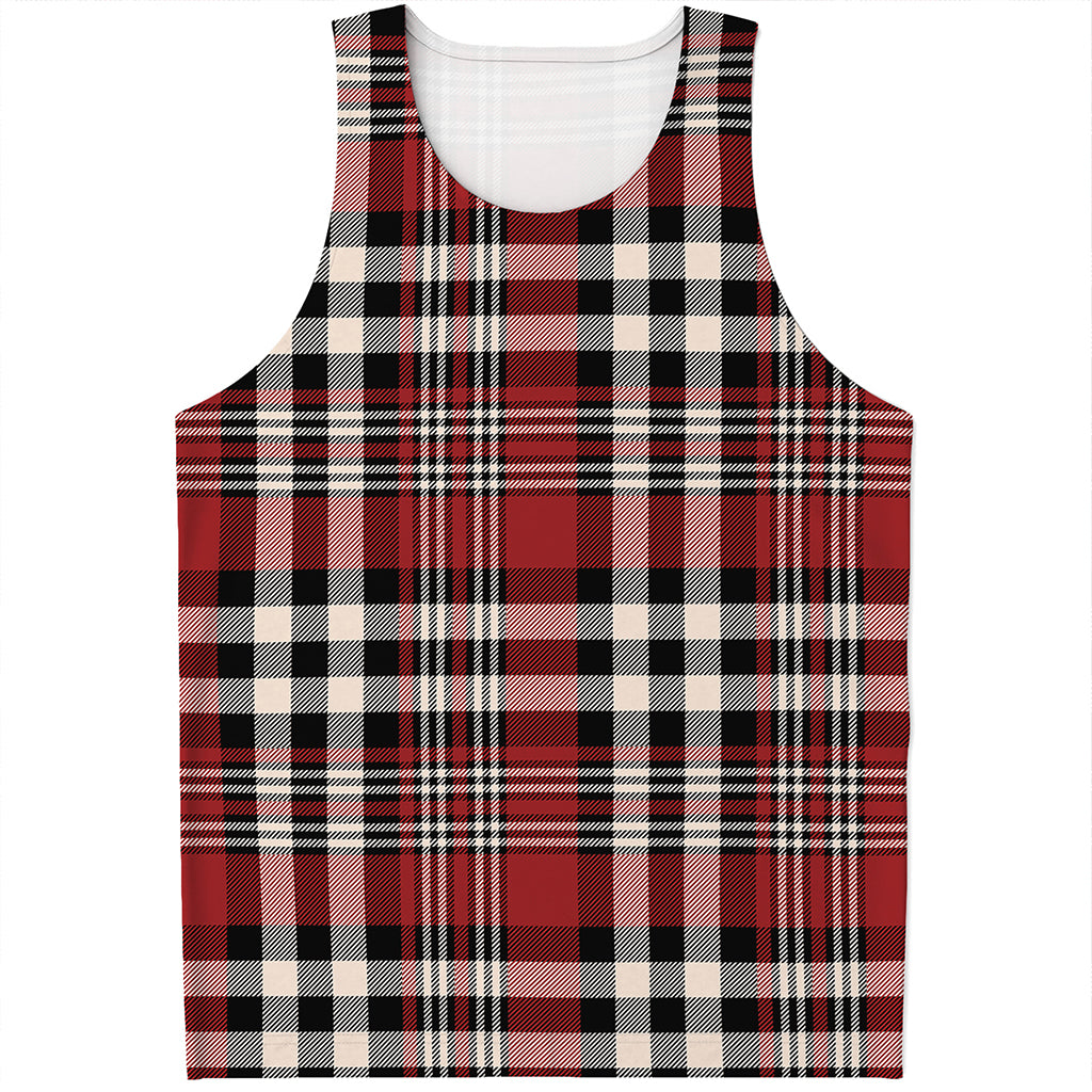 Red Black And White Border Tartan Print Men's Tank Top