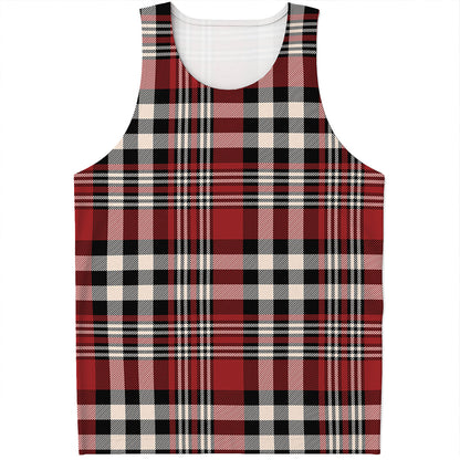 Red Black And White Border Tartan Print Men's Tank Top