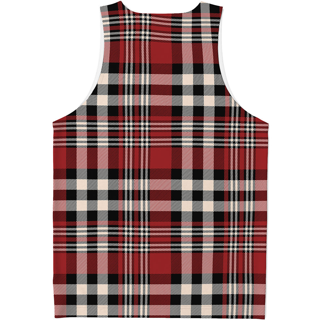 Red Black And White Border Tartan Print Men's Tank Top