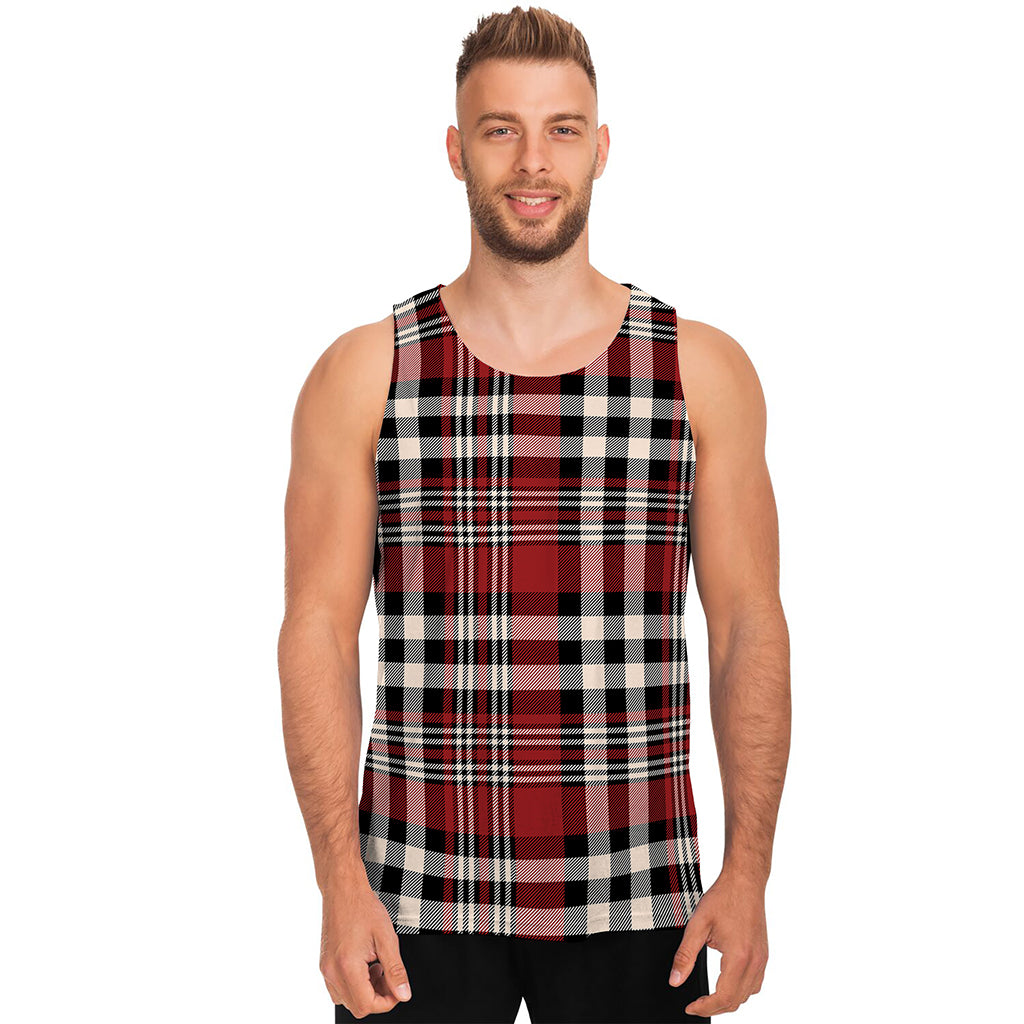 Red Black And White Border Tartan Print Men's Tank Top