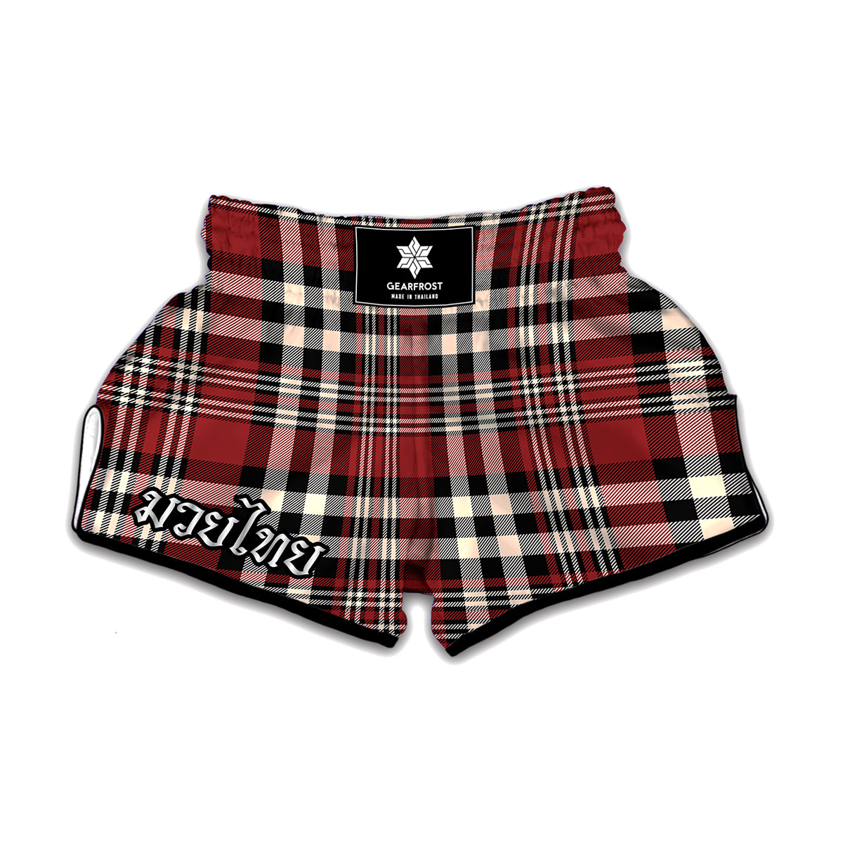 Red Black And White Border Tartan Print Muay Thai Boxing Shorts