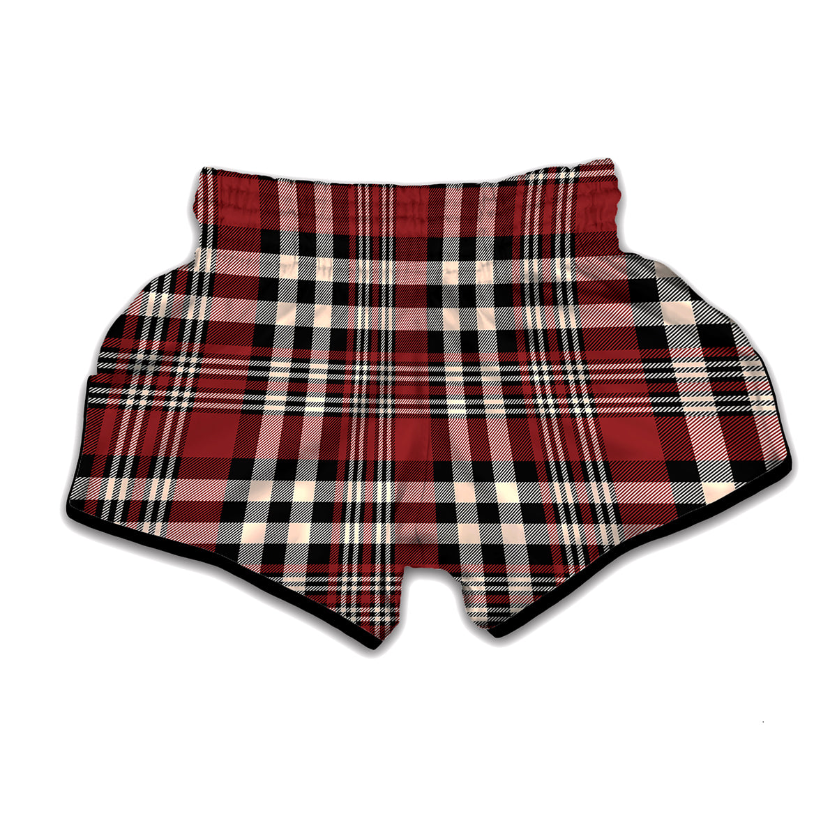 Red Black And White Border Tartan Print Muay Thai Boxing Shorts