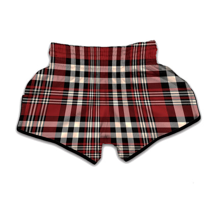 Red Black And White Border Tartan Print Muay Thai Boxing Shorts