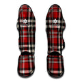 Red Black And White Border Tartan Print Muay Thai Shin Guards
