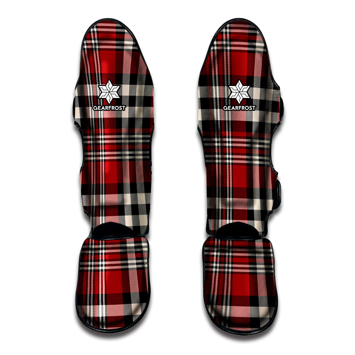 Red Black And White Border Tartan Print Muay Thai Shin Guard