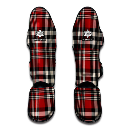 Red Black And White Border Tartan Print Muay Thai Shin Guard