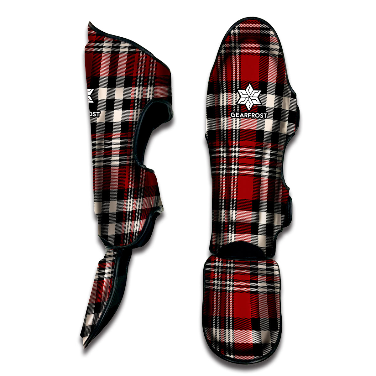 Red Black And White Border Tartan Print Muay Thai Shin Guard