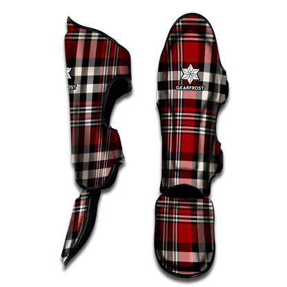 Red Black And White Border Tartan Print Muay Thai Shin Guard