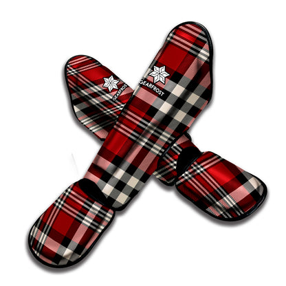 Red Black And White Border Tartan Print Muay Thai Shin Guard