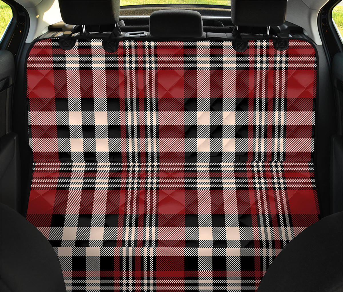 Red Black And White Border Tartan Print Pet Car Back Seat Cover