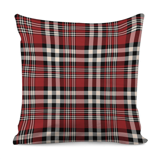 Red Black And White Border Tartan Print Pillow Cover