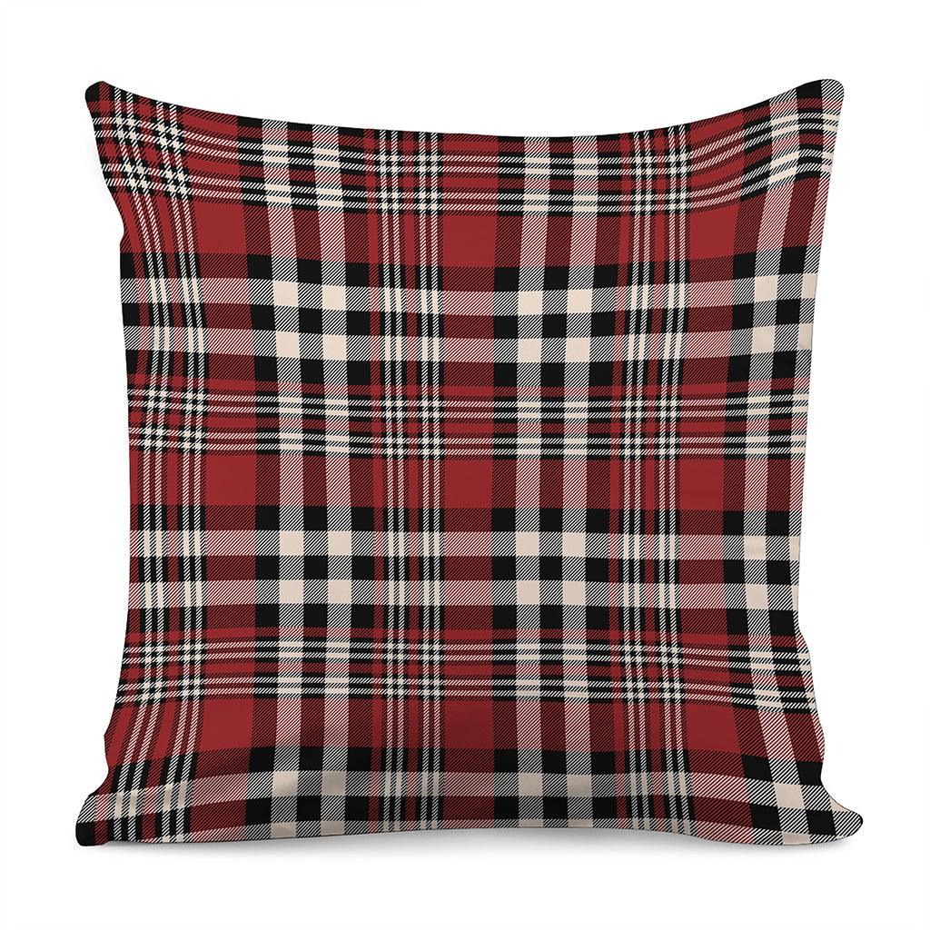 Red Black And White Border Tartan Print Pillow Cover