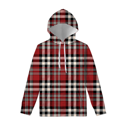 Red Black And White Border Tartan Print Pullover Hoodie