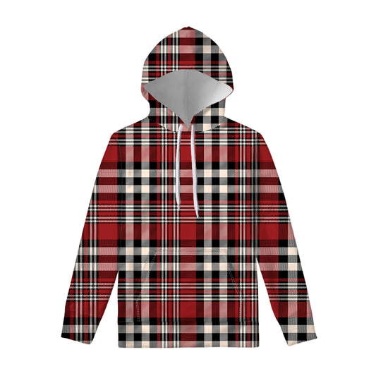 Red Black And White Border Tartan Print Pullover Hoodie