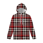 Red Black And White Border Tartan Print Pullover Hoodie