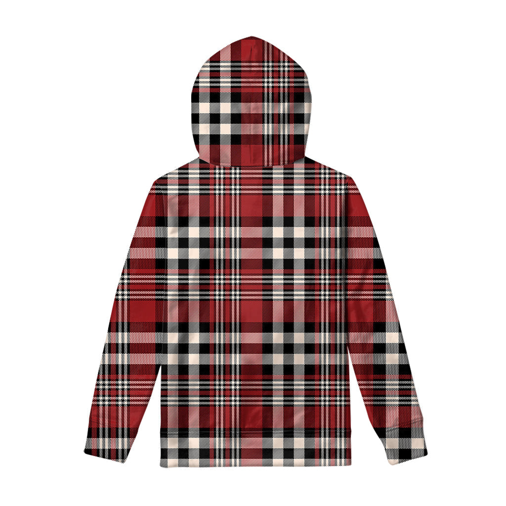 Red Black And White Border Tartan Print Pullover Hoodie